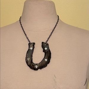 Tin Horse Shoe Necklace with Crystal accents